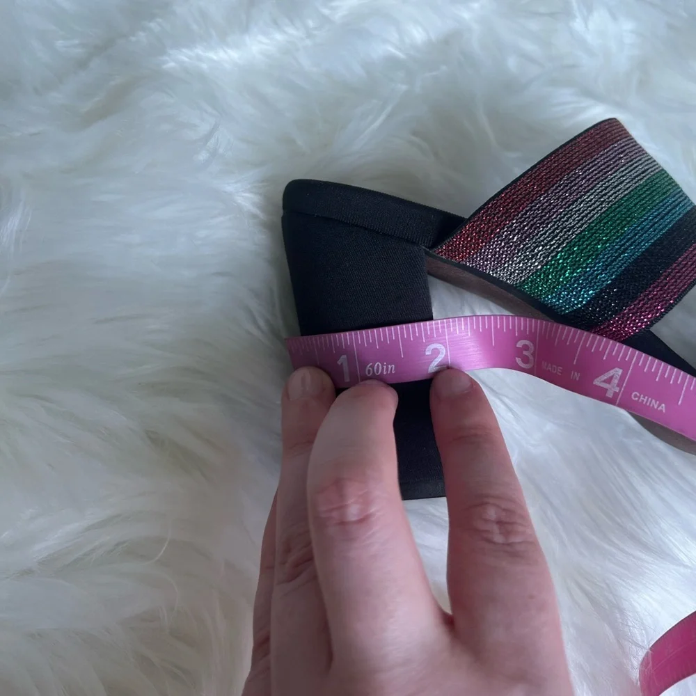 Kaanas size 37 NWOT black pink green multi color sparkley block heels